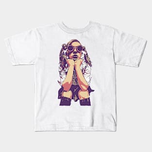 Cyberpunk Hipster Steampunk School Girl in Pigtails Kids T-Shirt